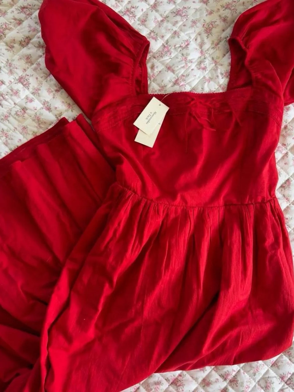 Abercrombie & Fitch Red Puff Sleeve Maxi Dress